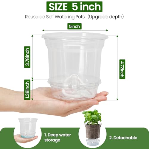 MIXC 12 Pack 5 Inch Self Watering Pots for Indoor Plants with Wicking Rope - size: 5 Inch (12 Pack)