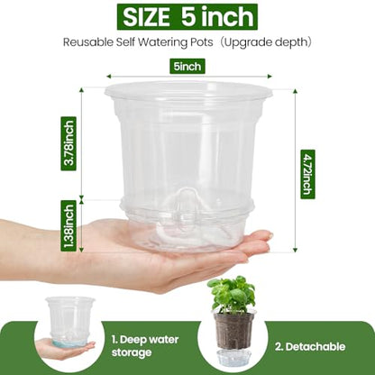 MIXC 12 Pack 5 Inch Self Watering Pots for Indoor Plants with Wicking Rope - size: 5 Inch (12 Pack)