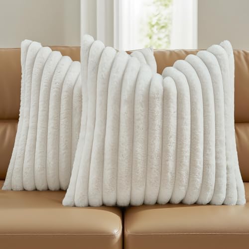 FUTEI Pack of 2 Faux Fur Throw Pillow Covers 18x18 Inch, Cream White - color: Cream White, size: 18" x 18" (Pack of 2)