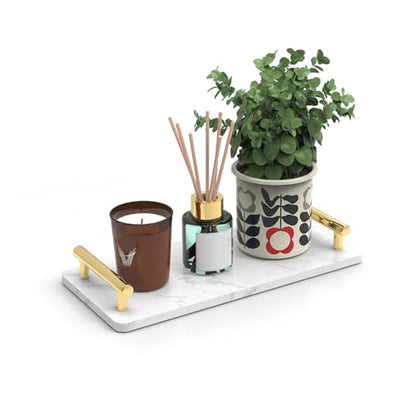 XZHXFX Marble Bathroom Tray with Gold Handles,Small, - color: Gold, size: 10.6" x 4.7" x 2"