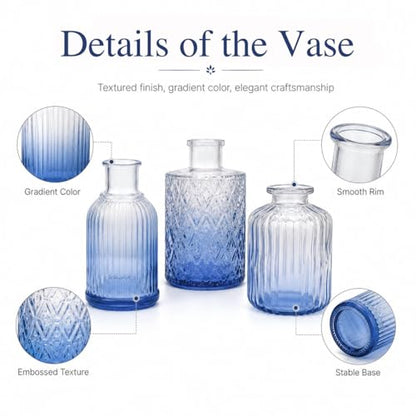 Petal Petite Small Blue Glass Bud Vase Set of 18 for Wedding Centerpieces - color: Blue