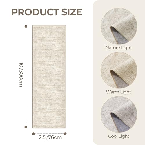 2'6 x 10' Runner Rug Non Slip,Washable Kitchen Rugs,Beige - color: Beige/Ivory, size: 2'6" x 10' (Runner)