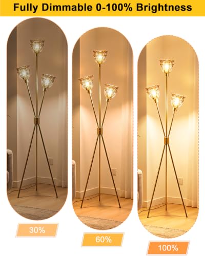 Lightdot Amber Glass Tripod Floor Lamp Dimmable Gold Floor Flower Lamps - color: Amber-Gold-79F