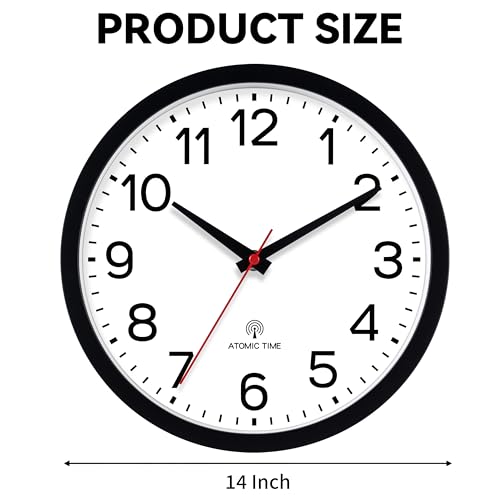 AKCISOT 14 Inch Wall Clock, Silent Battery Operated Analog Clock, Black - color: Atomic Black, size: 14 Inch