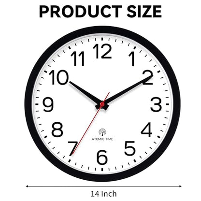 AKCISOT 14 Inch Wall Clock, Silent Battery Operated Analog Clock, Black - color: Atomic Black, size: 14 Inch