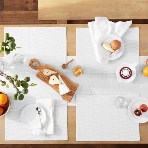 Martha Stewart Honeycomb Modern Farmhouse Reversible Table Runner, White, 15"x72" - color: White