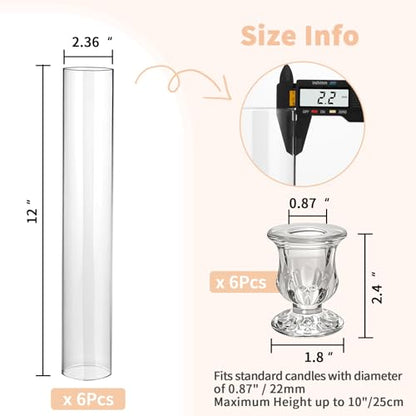 CHILL RECIPE Glass Hurricane Candle Holders, Set of 6, 12" Tall Clear Glass - color: Floral, size: 12Inch (6Pcs)
