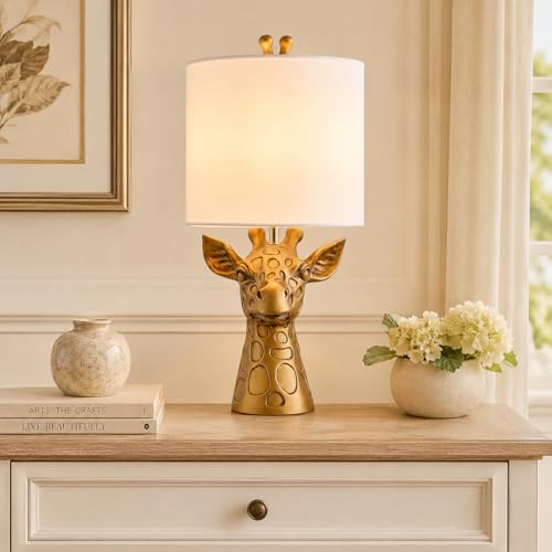 Giraffe Table Lamp.Gold Resin Savanna Animal Lamp for Safari nursery decor - color: Giraffe-Gold