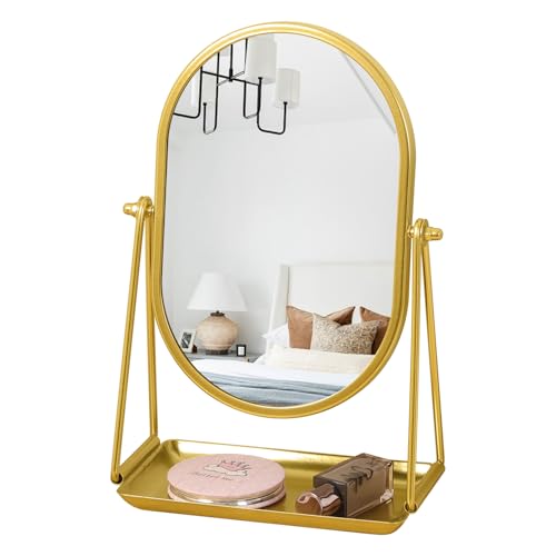 Oval Table Mirror with Storage Base Small Vanity Mirrors Gold - color: Oval-gold