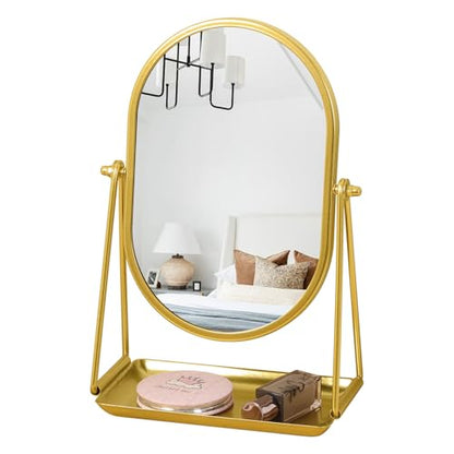 Oval Table Mirror with Storage Base Small Vanity Mirrors Gold - color: Oval-gold