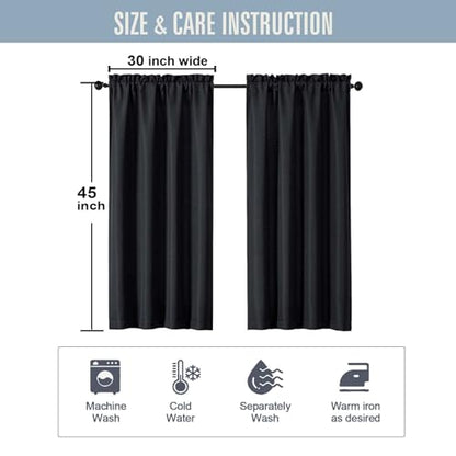 Black Cafe Curtains for Bedroom 45 Inch Length 2 Panels Set - color: Black, size: 30"W x 45"L (Pack of 2)