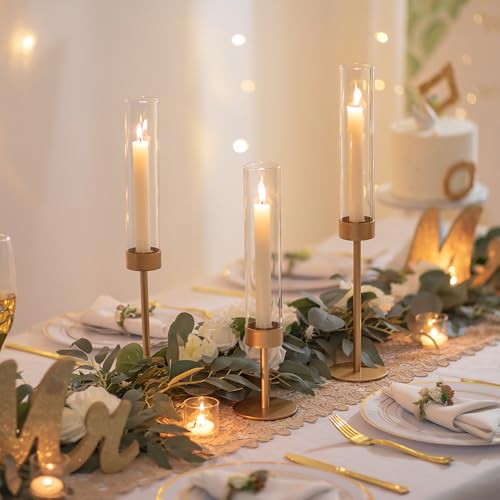 Romadedi Glass Hurricane Candle Holders for Candlestick, Gold, Set of 18 - size: 18 PCS