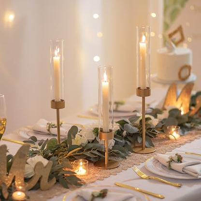 Romadedi Glass Hurricane Candle Holders for Candlestick, Gold, Set of 18 - size: 18 PCS