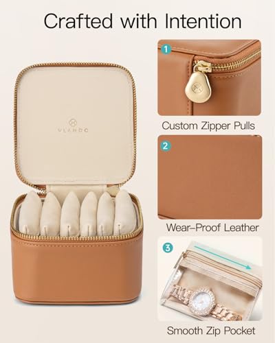 VLANDO Travel Jewelry Case with Clear 6 Velvet Bags,Brown - color: 6PCS-Brown