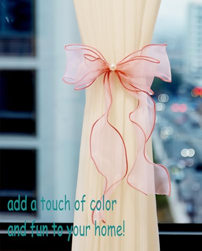 White Lace Bow Curtain Tiebacks 6-Pack, Vine Floral Curtain Holdbacks - color: Pink