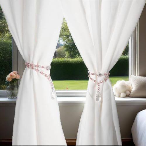 SUQ I OME Luxury Crystal Beaded Magnetic Curtain Tieback, Pink - color: Pink