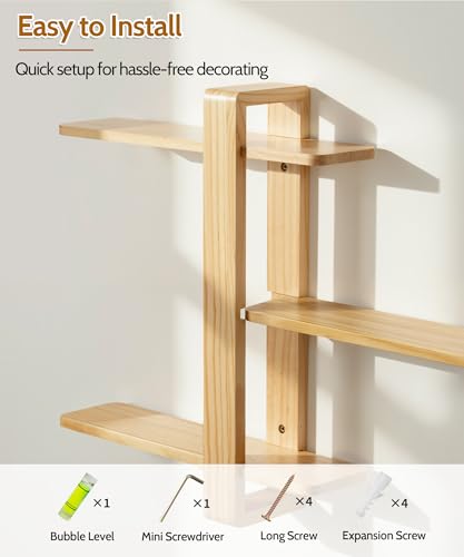 SUMGAR Floating Shelves for Wall Wood, 3 Tier Adjustable Large Shelf Unit - color: Wooden, size: 3 Tier 19.6in