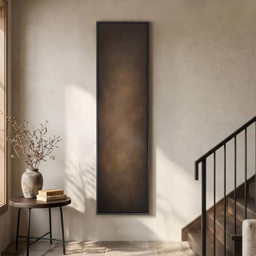 Framed Long Narrow Brown Abstract Moody Rustic Vertical Wall Art, 14x56 In - color: Brown, size: 56"L x 14"W