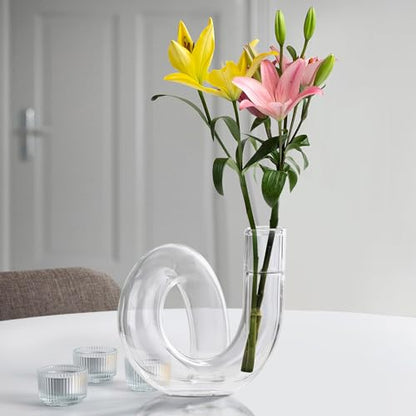 Joeyan Handmade Small Glass Flower Vase,Decorative Geometric Glass Bud Vase - color: Clear