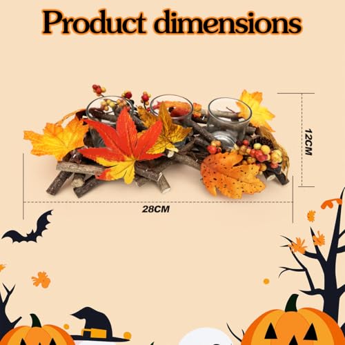 Candle Holder Autumn Decoration, Handmade Candle Holder, Wooden Tea Light Holder, Autumn Decoration with 3 Glass Cups, Lantern, Autumn Decorative Candle Holder, Fall Decor Aesthetic Indoor