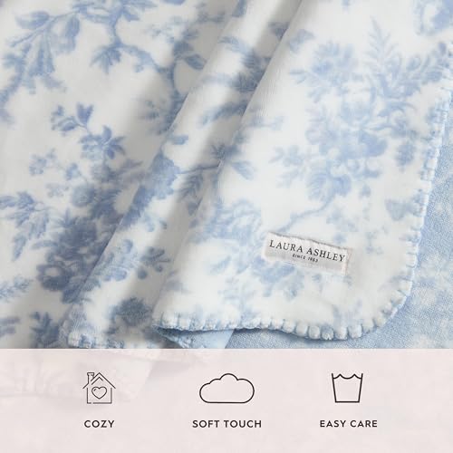 Laura Ashley - Soft Throw Blanket, Reversible Lightweight, 50 x 70 - color: Bedford Stripe Blue