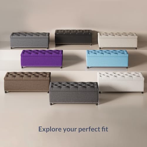 BELLEZE Storage Ottoman, Tufted Ottoman with Close Hinge, Foot Rest for Living Room (Dark Gray, 47 inch) - color: Dark Gray a