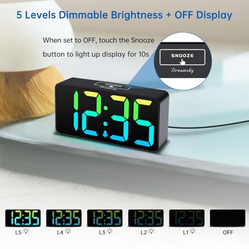 DreamSky Small Digital Alarm Clock for Bedroom, RGB Kids Alarm Clock Boys - color: Black Case Rgb Digits