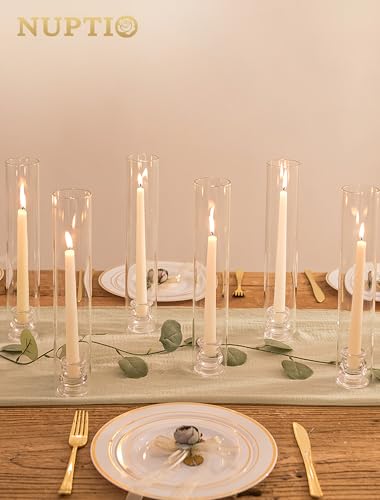 NUPTIO Hurricane Glass Candle Holders Bulk for Wedding - 12.6" H Set of 30