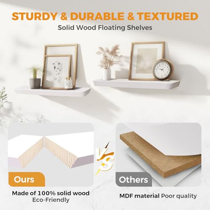 16x6.8x1.6in Slanted Solid Wood Floating Wall Shelves 2-Pack White - color: White, size: 16"-Set of 2