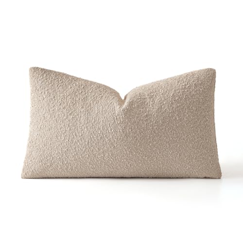 MIULEE Textured Boucle Lumbar Pillow Cover for Bed 12x20 Neutral - color: Neutral, size: 20" x 12" (Pack of 1)