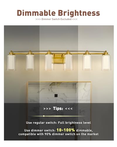 HWH Bathroom Vanity Light Fixtures 6-Light, Brushed Gold, 5HLT63B-6W-LED BG - color: Brushed Gold + LED, size: 6 Lights