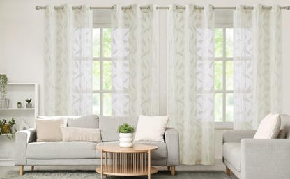Bujasso Embroidered Leaf Sheer Curtains, Natural 38" Wx84 Lx2 - color: Natural, size: 38"W x 84"L (Pack of 2)