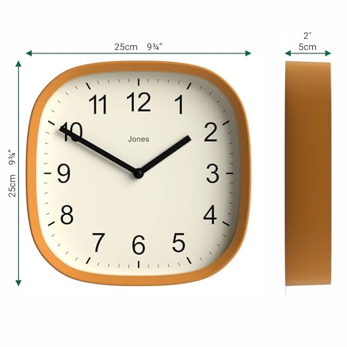 JONES CLOCKS® Sprite wall Clock | Modern Square Clock | 10" | Yellow - color: Mustard Yellow