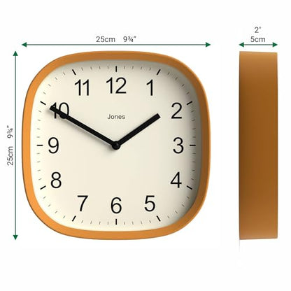 JONES CLOCKS® Sprite wall Clock | Modern Square Clock | 10" | Yellow - color: Mustard Yellow