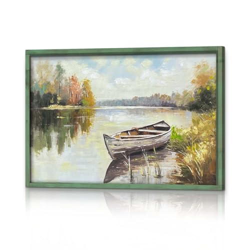 HILL WEST Rustic Autumn Landscape Lake Wooden Framed Wall Art, 45x30inch - color: Lake, size: 45"L x 30"W