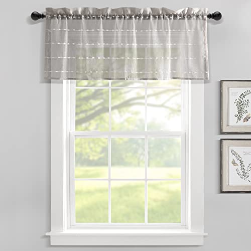 Lush Decor Farmhouse Textured Sheer Window Curtain Valance, 52"W x18"L, Gray - color: Grey