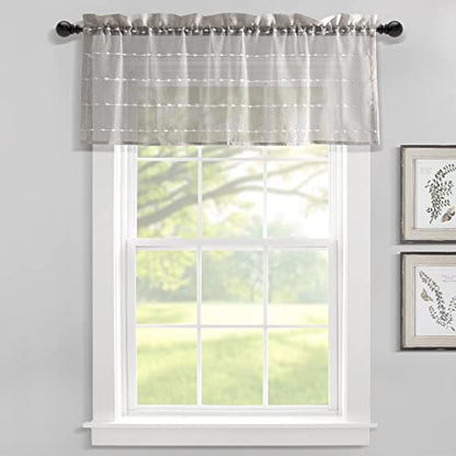 Lush Decor Farmhouse Textured Sheer Window Curtain Valance, 52"W x18"L, Gray - color: Grey