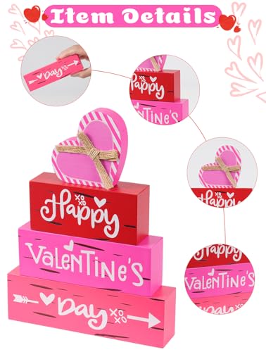 Valentine’s Day Wooden Sign, Happy Valentine Table Decor for Mantle, Farmhouse Rustic Tiered Tray Home Shelf Decorations - size: valentines day