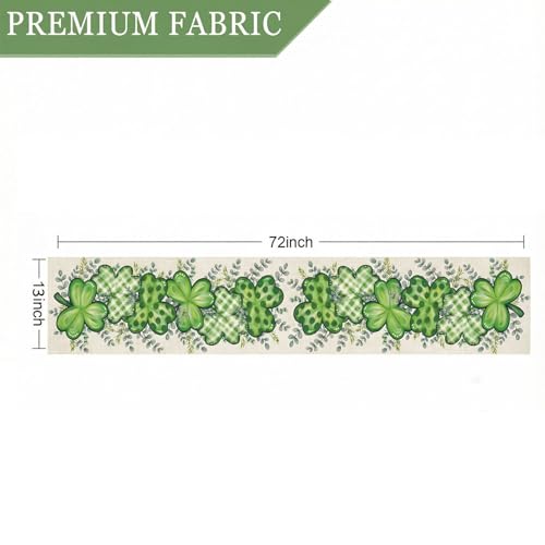 ONFAON St Patrick's Day Table Runner Decorations Shamrock Eucalyptus Heart Seasonal Spring Kitchen Dining Table Decoration for Home Party Decor 13x72 Inch - size: St Patricks 01
