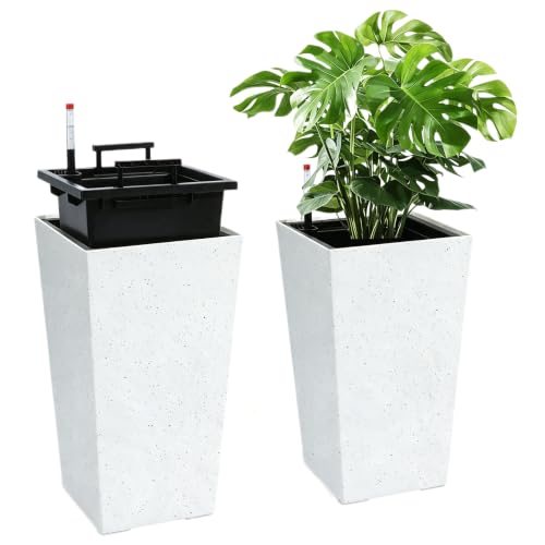 Garvee 22" Self-Watering Tall Planter with Water Level Indicator, Set of 2 - color: White