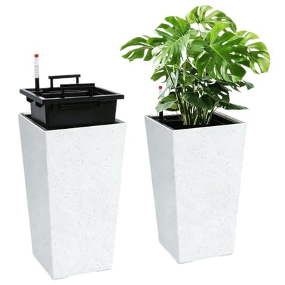Garvee 22" Self-Watering Tall Planter with Water Level Indicator, Set of 2 - color: White