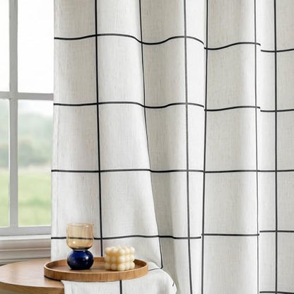MYSKY HOME 100% Blackout Plaid Linen Curtain 84 Inch Long 1 Panel Black - color: Black, size: 52"W x 84"L (Pack of 1)
