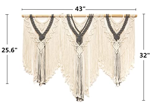 guzhiou Large Macrame Wall Hanging, Boho Woven Tapestry Decor Art, 43"x32" - color: Beige-grey