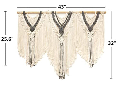 guzhiou Large Macrame Wall Hanging, Boho Woven Tapestry Decor Art, 43"x32" - color: Beige-grey