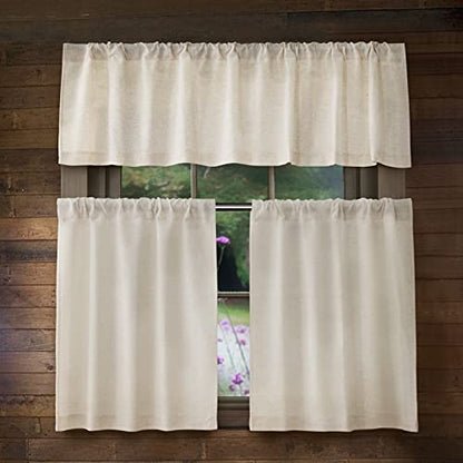 Valea Home Linen Kitchen Curtains 24 Inch Length Rustic Farmhouse Crude Short Cafe Curtains Rod Pocket Tiers for Small Window Bathroom Basement, Natural, 2 Panels - size: 26"W x 24"L (Pack of 2)