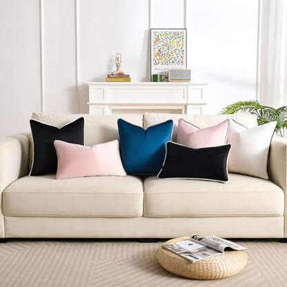 20x20 Black Pillow Cover Velvet Couch Pillow Covers Square Accent Solid Cushion Cover Black Throw Pillow Covers with White Edge Luxury Soft Throw Pillow Cases for Farmhouse Living Room Bedroom - color: Black, size: 20" x 20" (Pack of 2)
