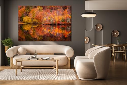 Nature Wall Art Prints - Ocean Forest Mountain Lake Canvas Landscapes - Small to Extra Large Living Room Bedroom Kitchen Bathroom Décor (Autumn Forest with Lake, 16"L x 24"W) - color: Autumn Forest with Lake, size: 16"L x 24"W
