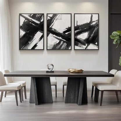 Large Framed Black and White Abstract Canvas Wall Art for Living Room - color: Brushstrokes, size: 24" W x 36" H x 3Pcs