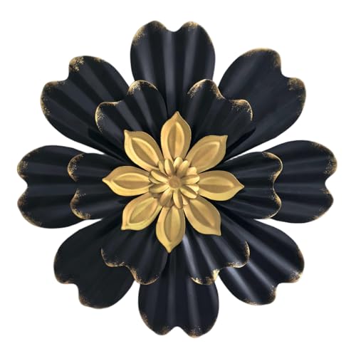 Novbvia Metal Flower Wall Decor,10'' Iron Layered Floral Wall Sculpture - color: 05A-Black Gold