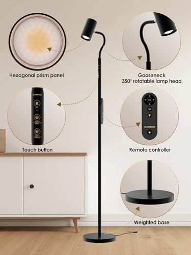 GLOWRIUM 17W LED Reading Floor Lamp with Remote, 67" Dimmable Standing Lamp - style: 2-in-1 Lamp (H2)